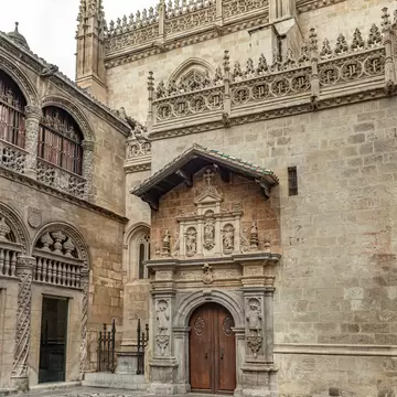 Entrance to the tombs of Catholic monarchs in the Capilla Real in Granada, Spain.