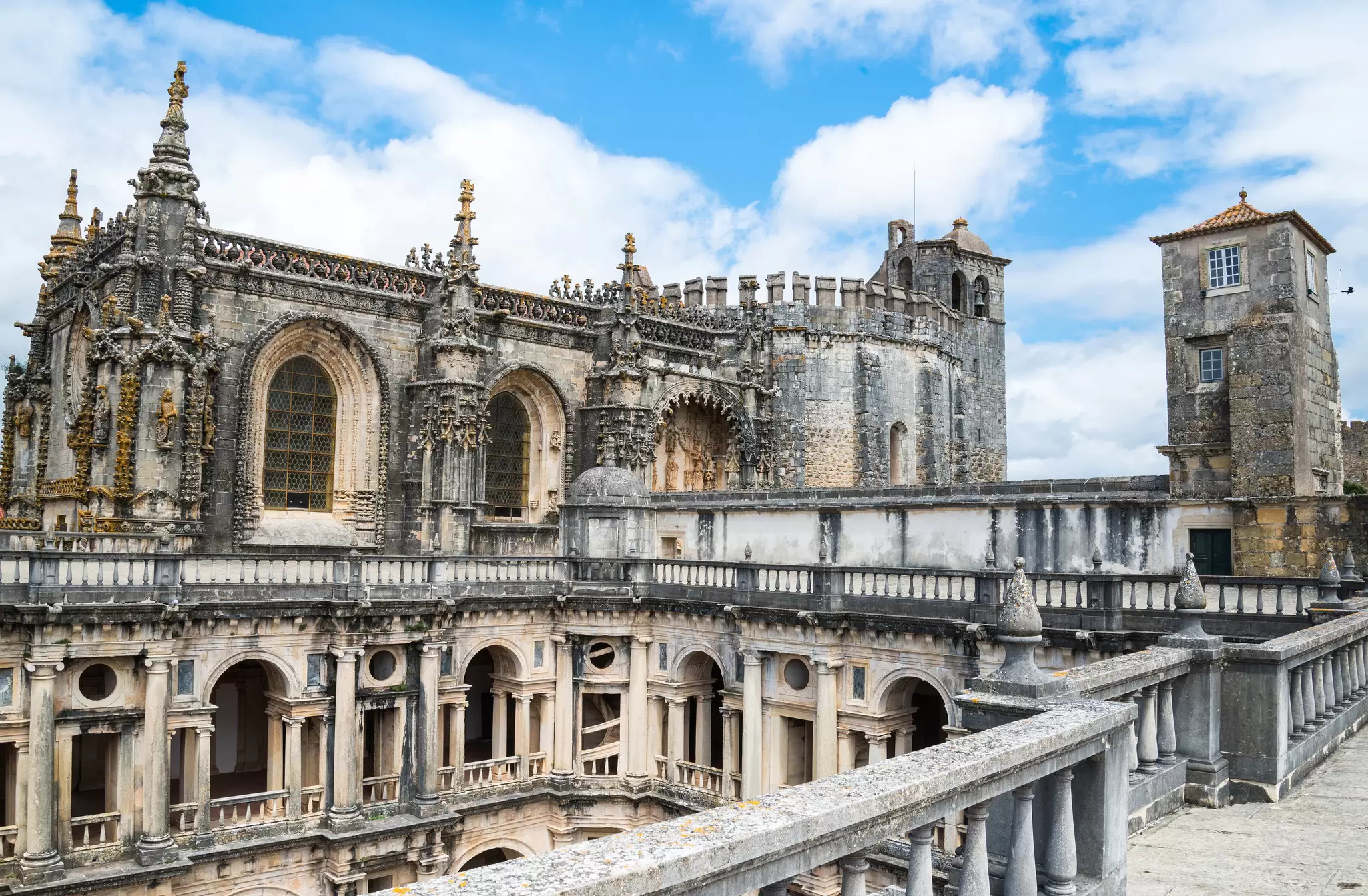 Exterior view of the Convento de Cristo in Tomar, Portugal.