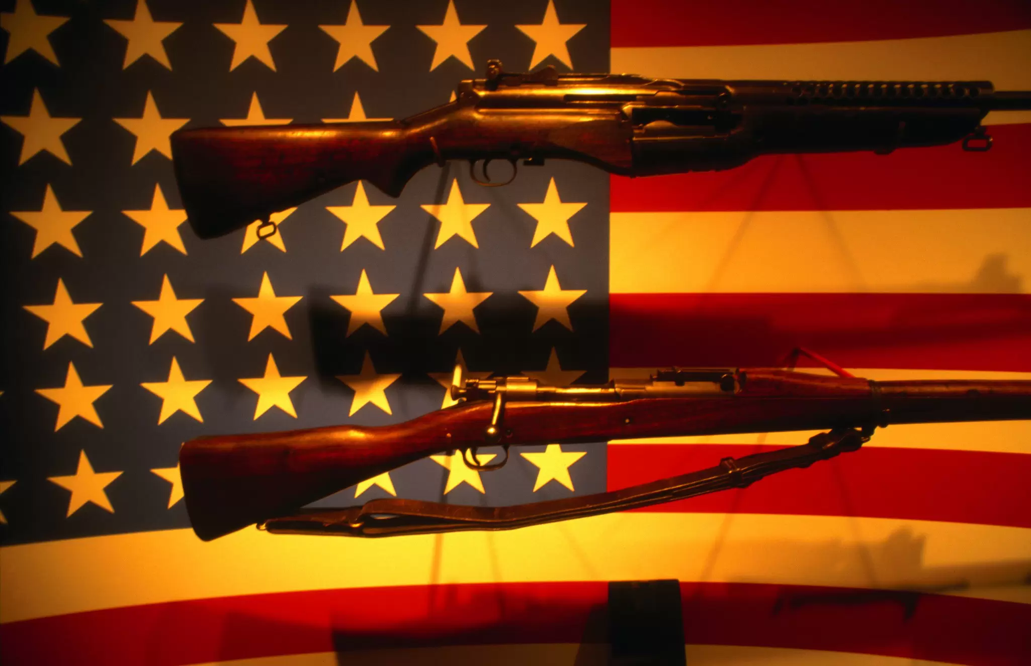 Guns and the American flag at the D Day Museum.