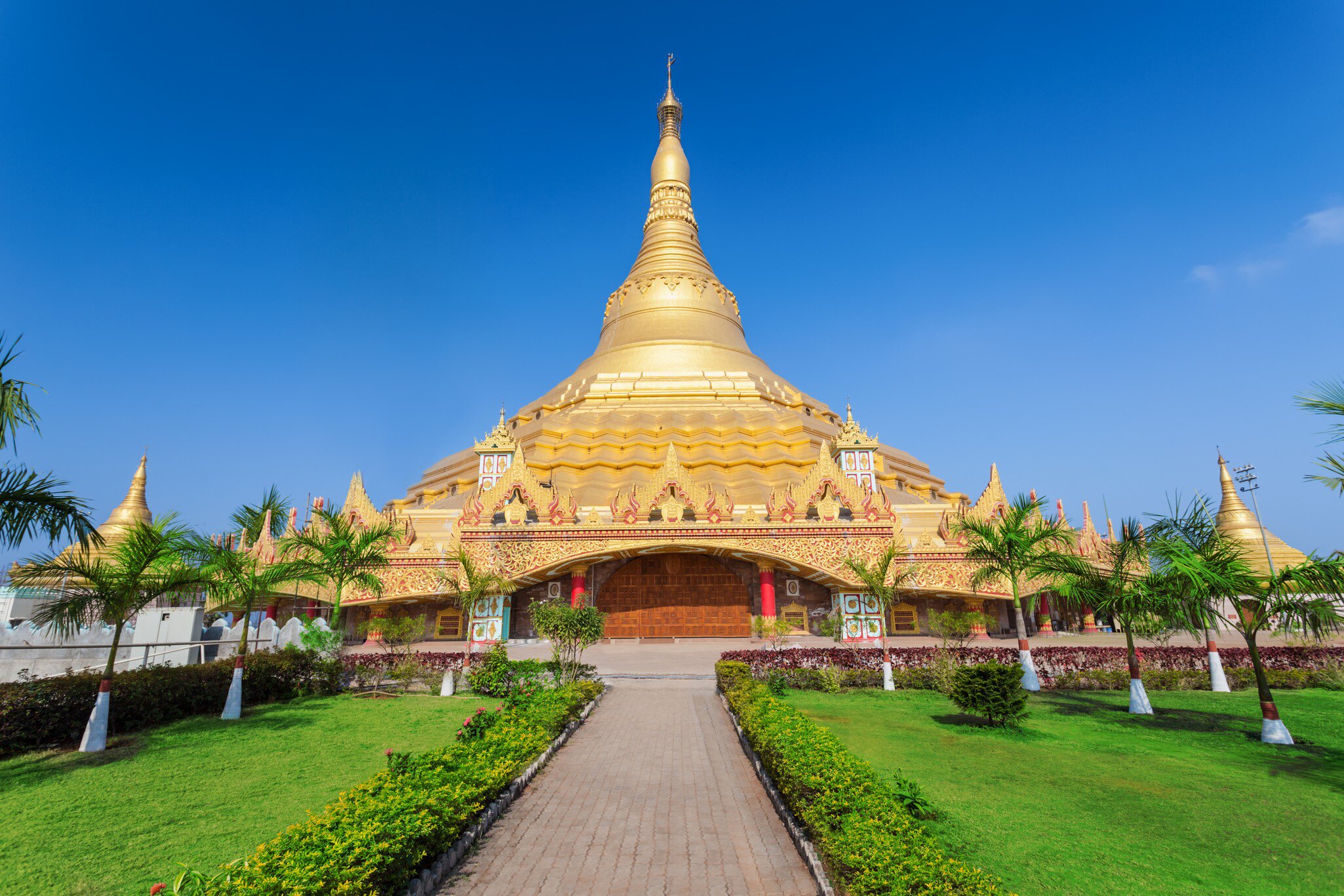 Facade of the Global Vipassana Pagoda, a meditation hall in Mumbai, India.