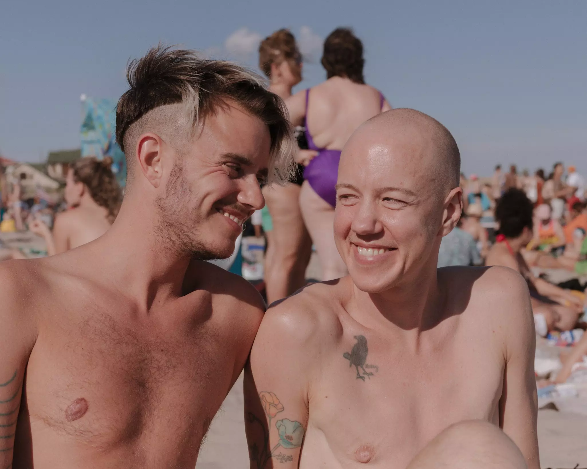 An LGBTIQ+ couple at Jacob Riis Park, Rockaway Beach, Queens