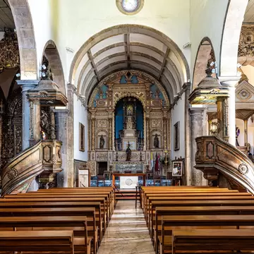 View down the nave of the Igreja de São Pedro in Faro, Portugal.