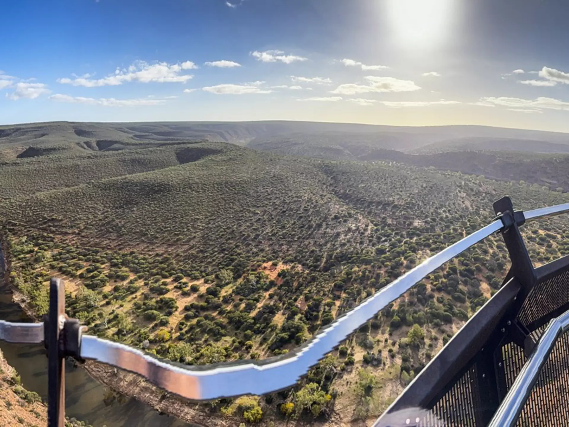 Panoramic ultra-wide angle view of The Kalbarri Skywalk (kaju yatka), 100m above the Murchison River,  Kalbarri National Park