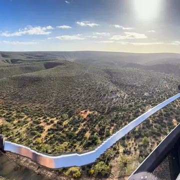 Panoramic ultra-wide angle view of The Kalbarri Skywalk (kaju yatka), 100m above the Murchison River,  Kalbarri National Park