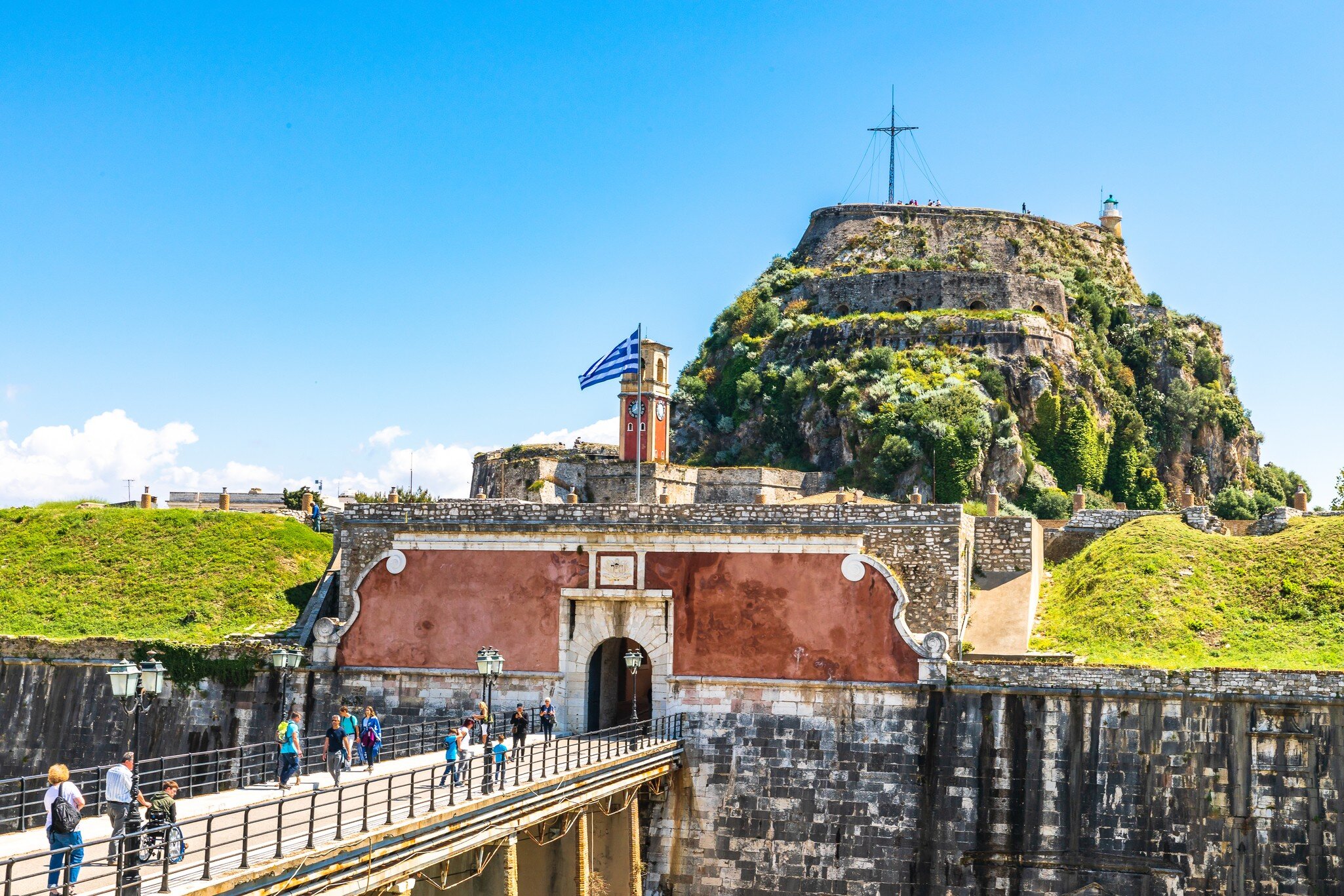 CORFU,GREECE-APIRL 16,2019 : Tourists walking around Palaio Frourio in corfu city; Shutterstock ID 1545626501; your: Barbara Di Castro; gl: 65050; netsuite: digital; full: poi