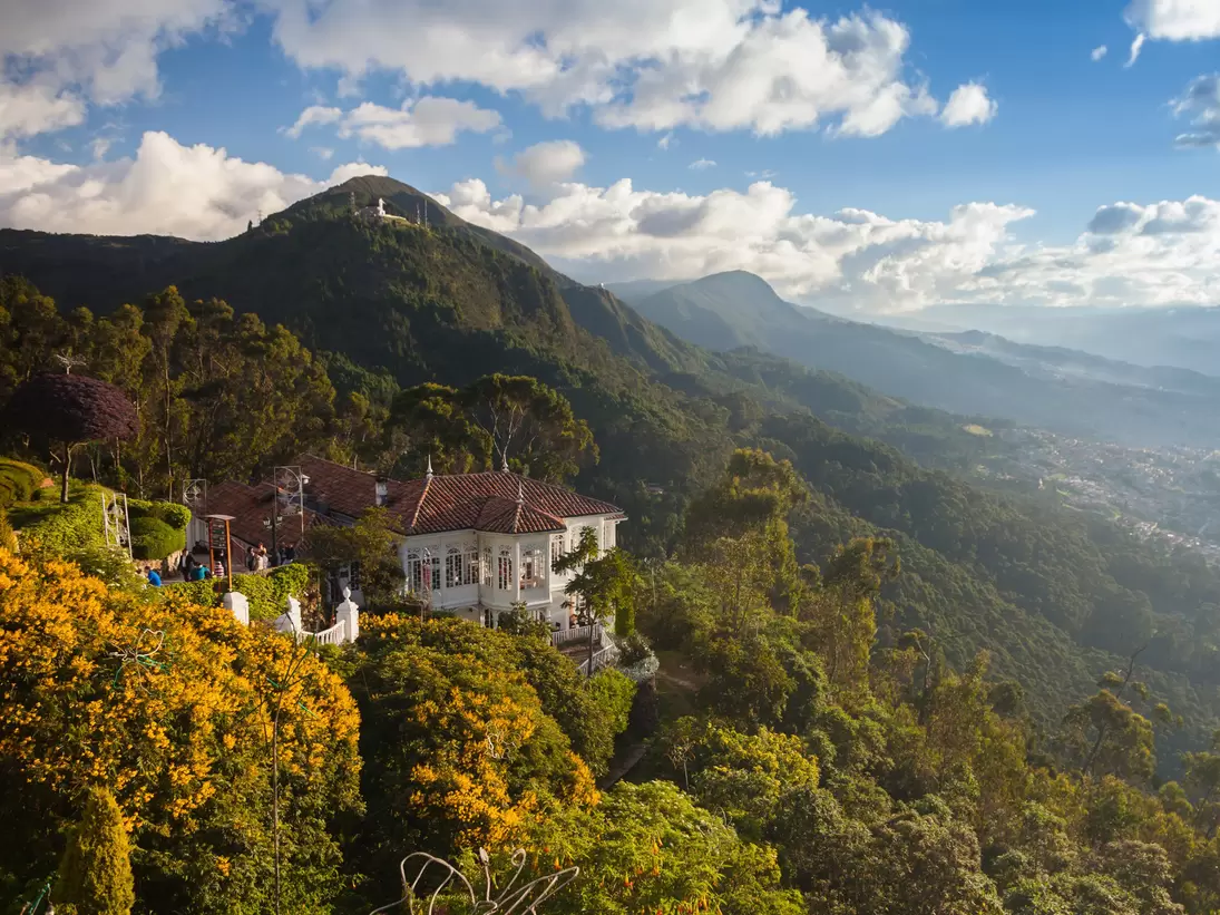 Panoramic view of Cerro de Monserrate, and Cerro de Guadalupe, the mountains right next to the City of Bogota, Colombia