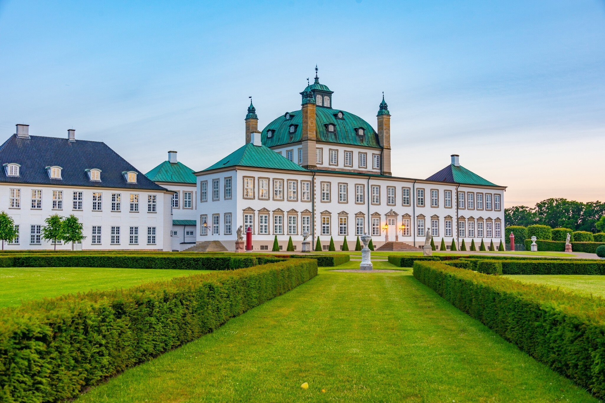 Sunset view of Fredensborg Slot palace in  Denmark.