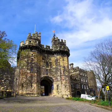 Lancaster Castle is a medieval castle founded in the 11th century on the site of a Roman fort.  Lancaster, Lancashire, England, on Monday, 11th April, 2022.