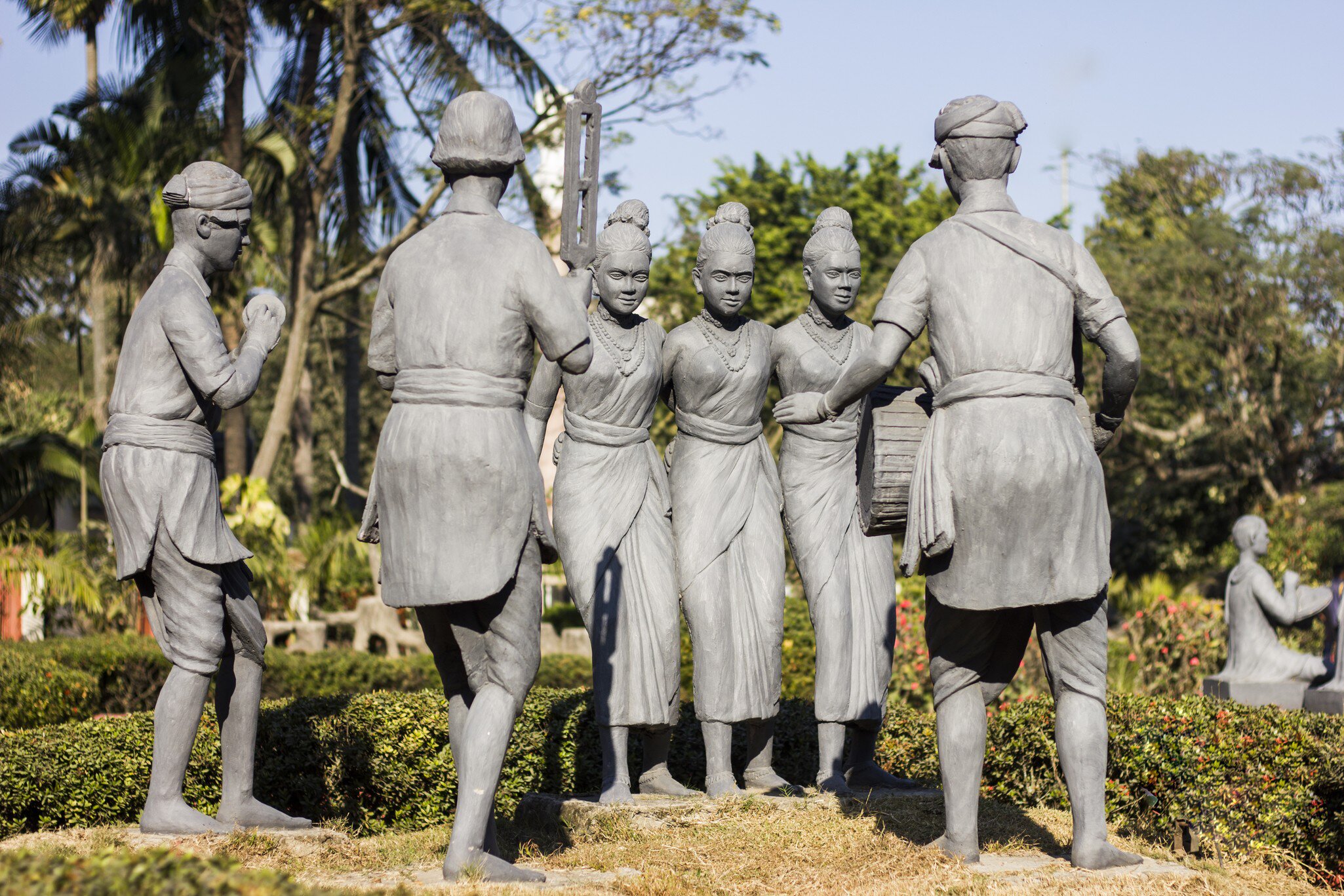 Sculptures of traditional folk dance and culture at Nehru Park in Guwahati, Assam, India.