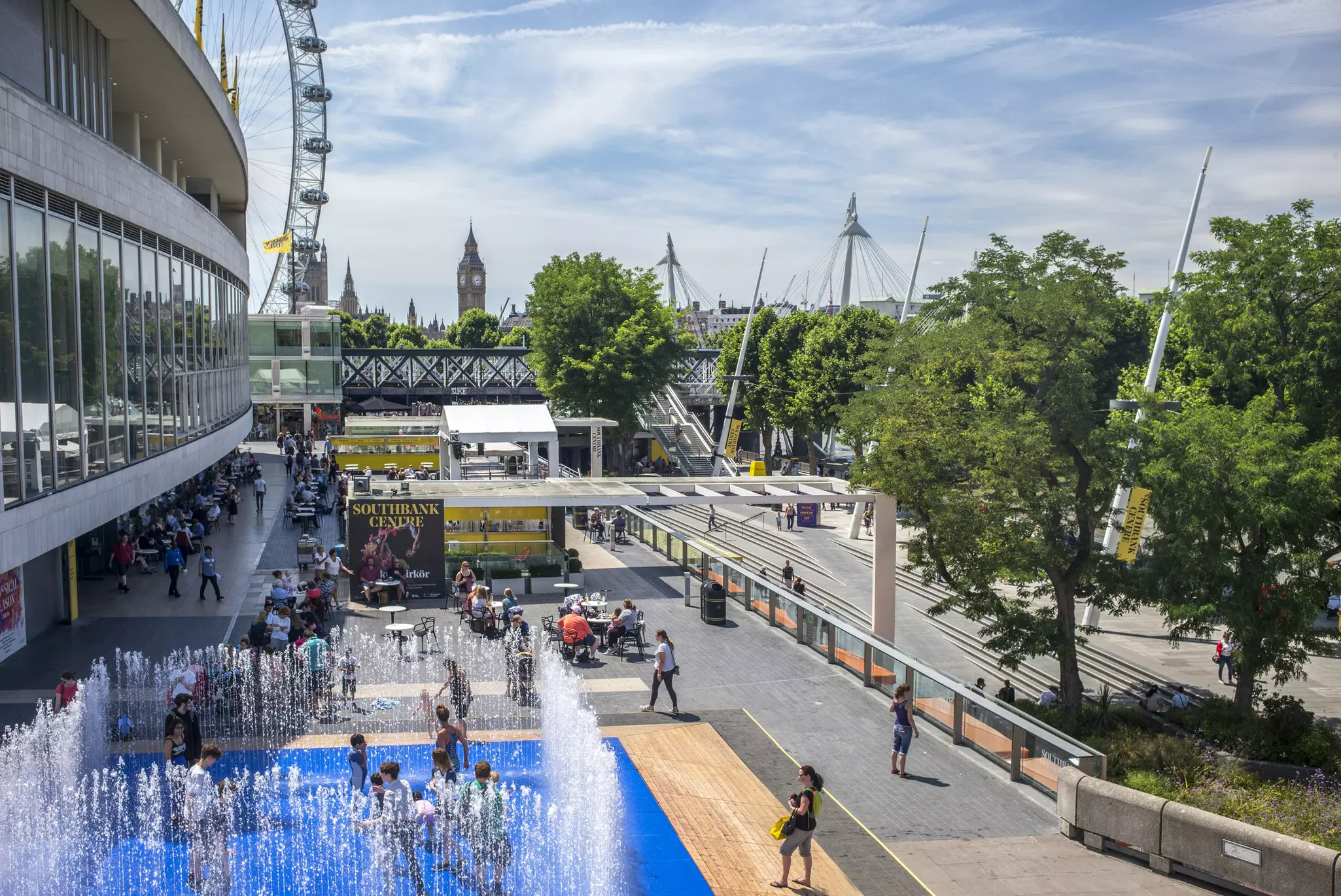 Tucked away on the upper terrace of the South Bank centre in summer is the "Appearing Rooms"  Fountain by: Jeppe Hein.
814379980