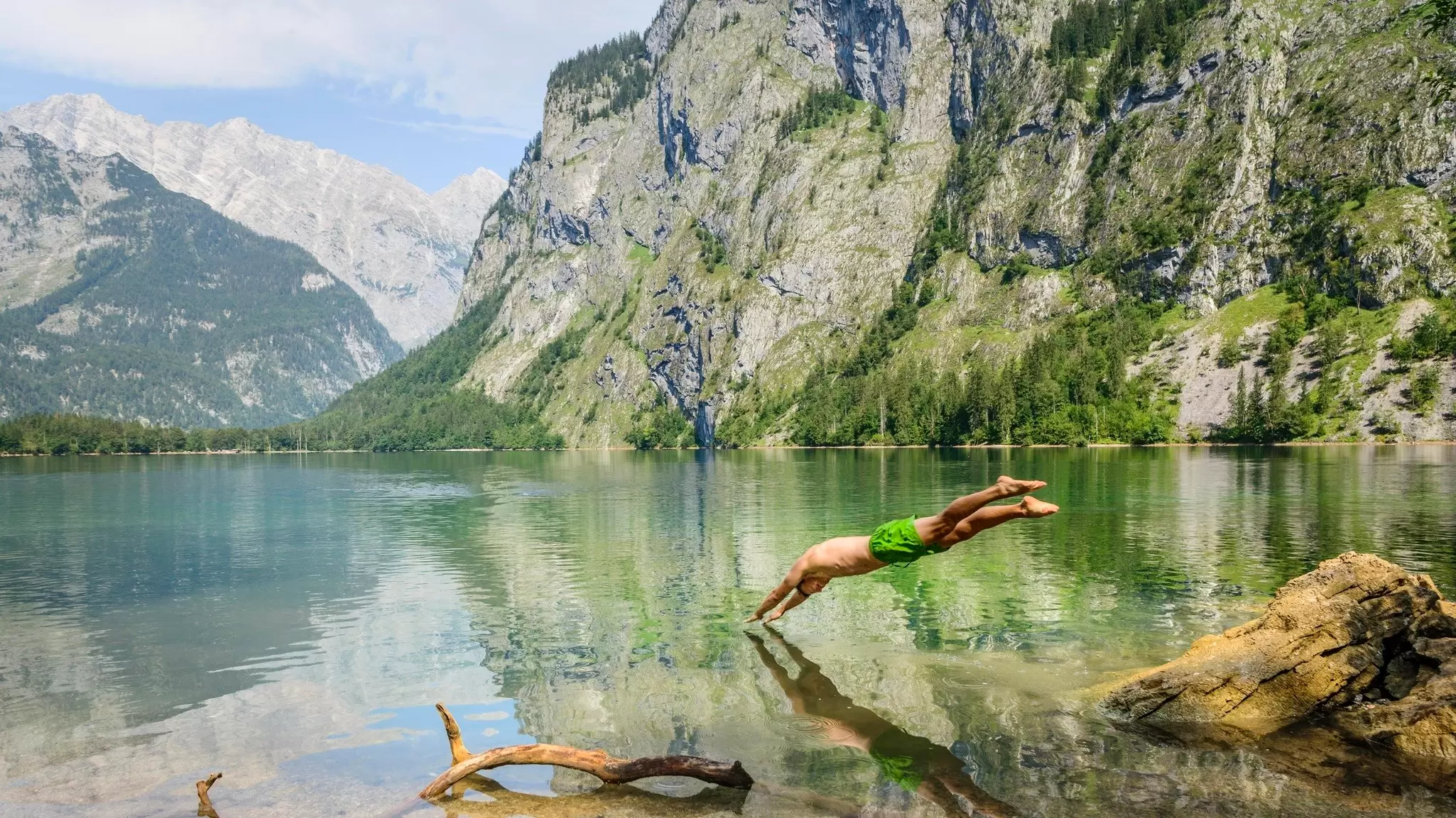 Diving into the Obersee, the Bavarian Alps. Valentin Wolf/Getty Images
