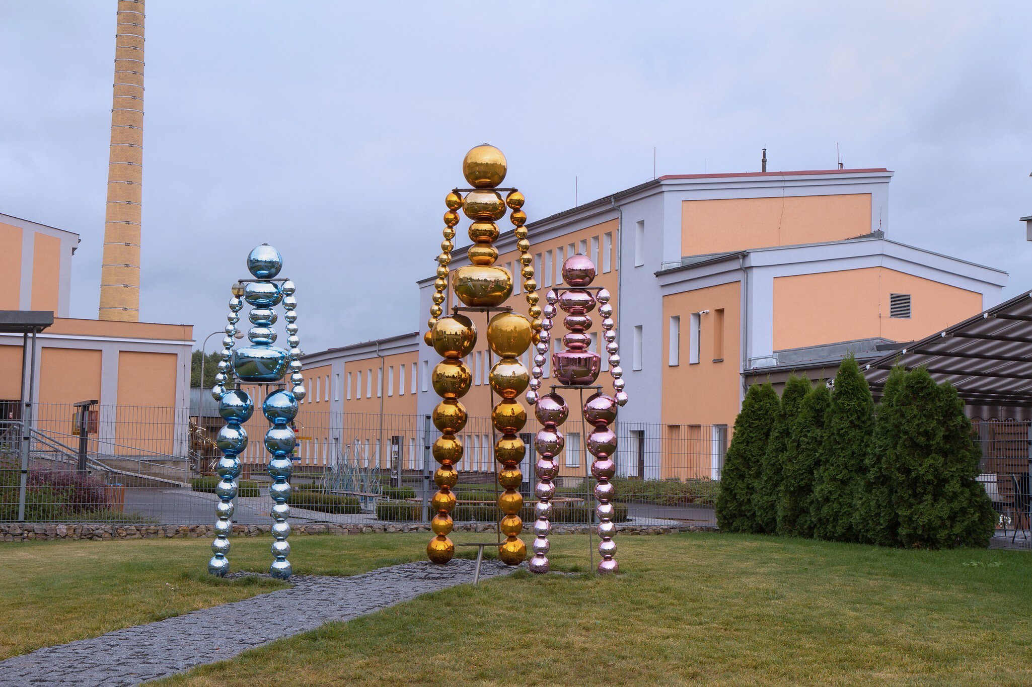 Karlovy Vary, Czech Republic. Glass creations outside Moser museum and factory in Karlovy Vary, Czech Republic.
