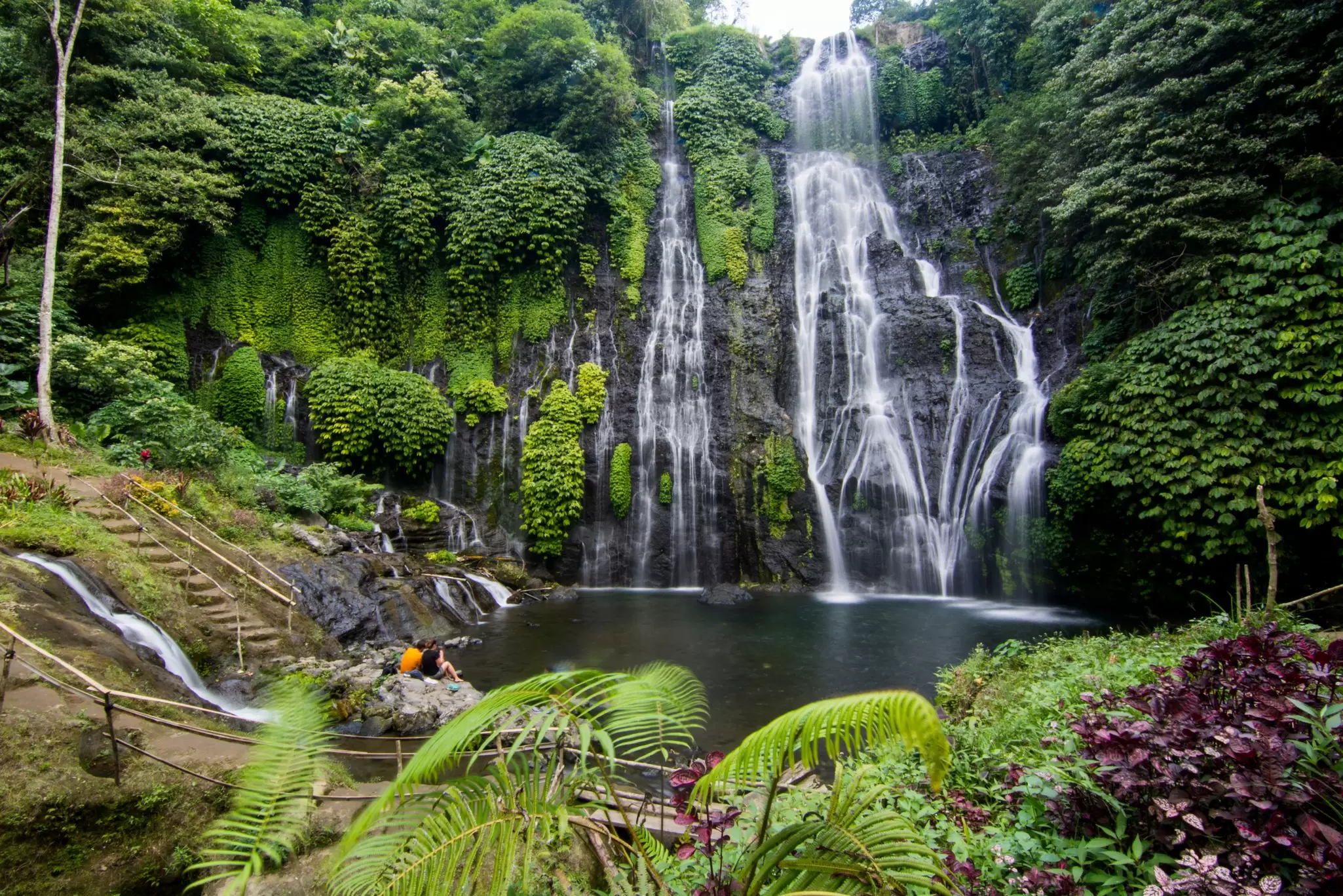 A view over the Banyumala twin waterfalls in Bali, Indonesia.