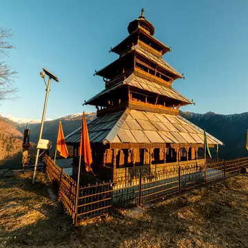  Manu Rishi Temple in Shanshar, Himachal Pradesh, India, at sunset.