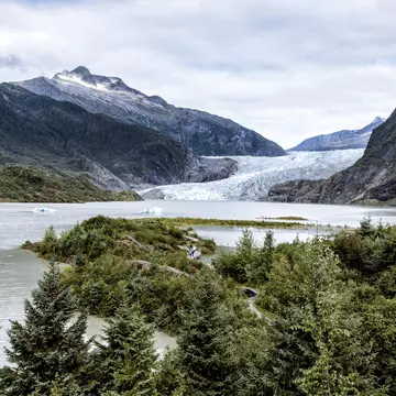 A walkway leads to a glacier viewing point