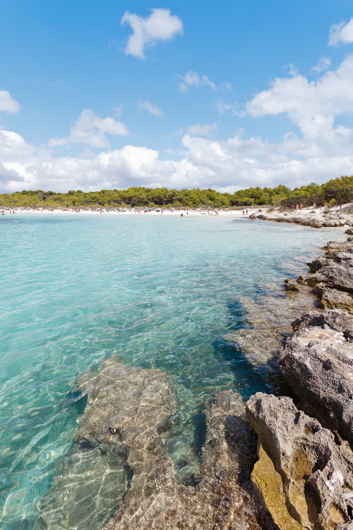 View of the water at Platges de Son Saura on the island of Menorca, Spain.