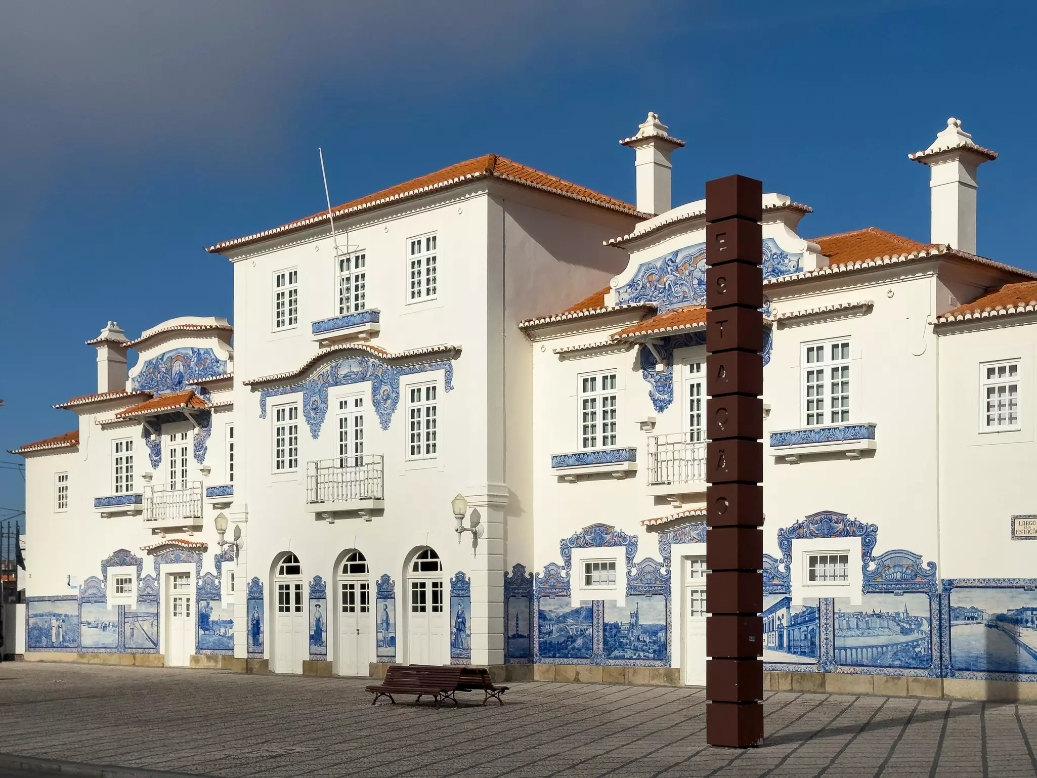 White and blue building exterior