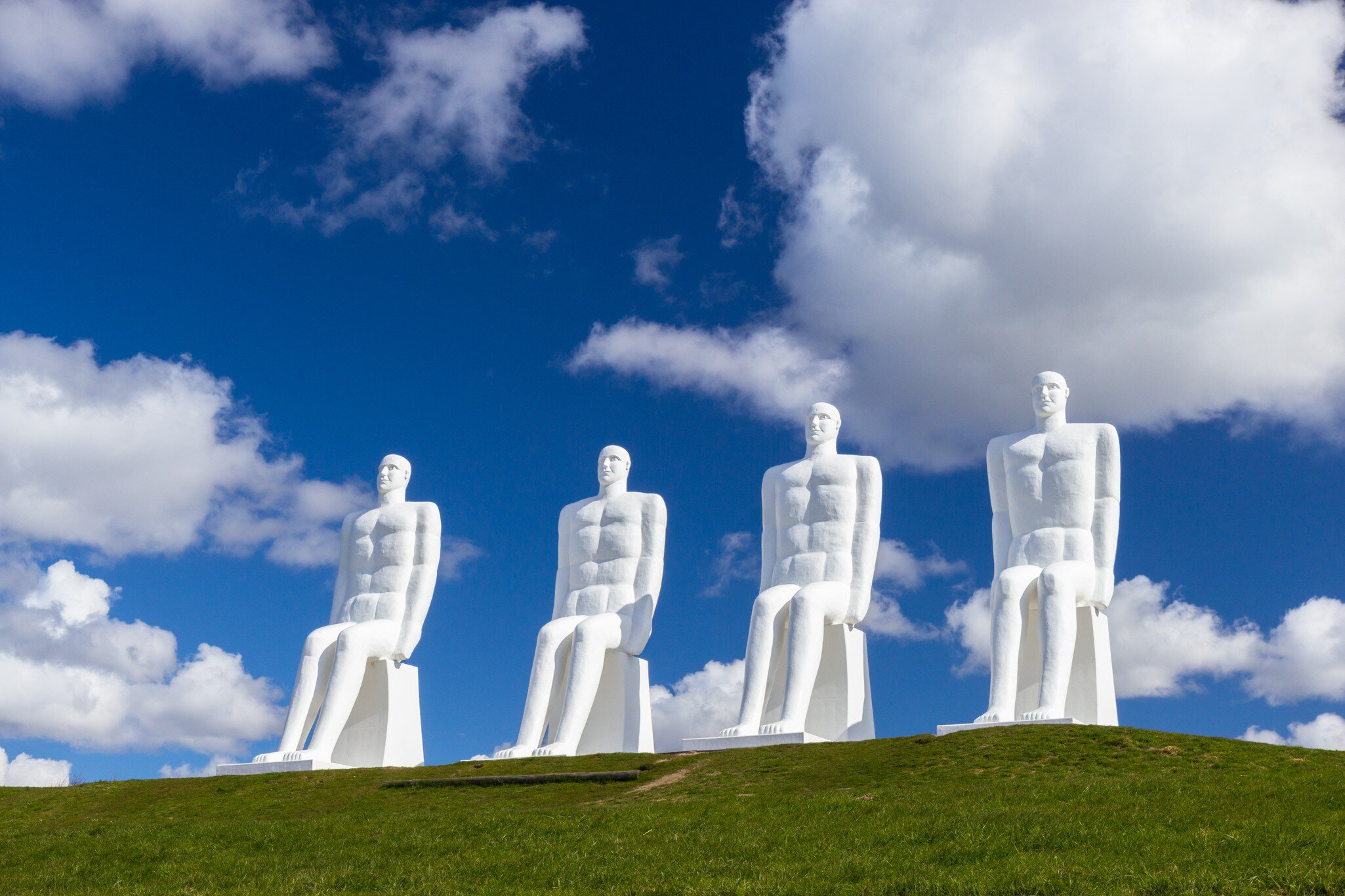 White male Sculptures, Mennesket ved Havet, in the city Esbjerg in Denmark.