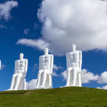 White male Sculptures, Mennesket ved Havet, in the city Esbjerg in Denmark.