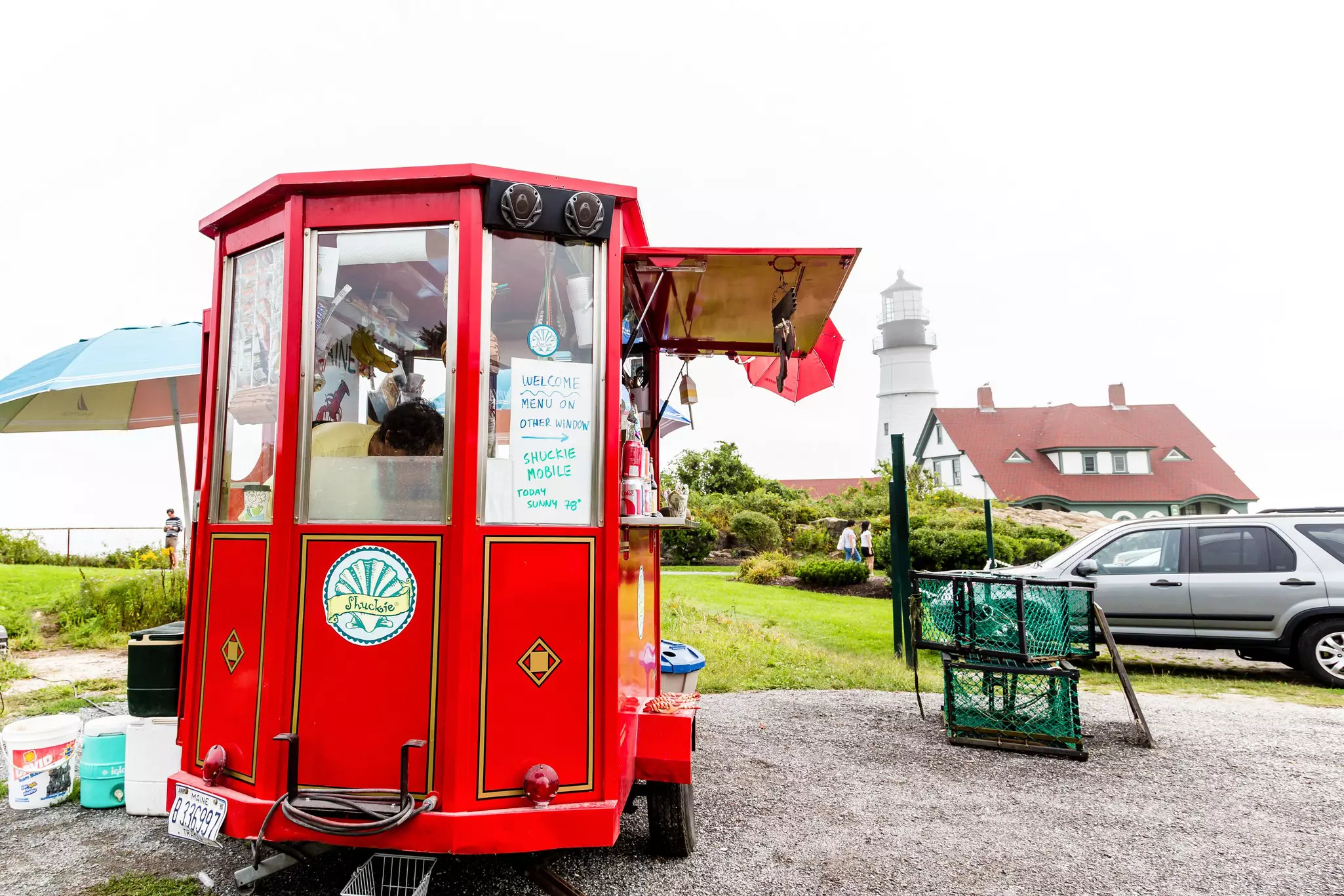 Lobster roll food truck outside the Portland Lighthouse in Portland, Maine