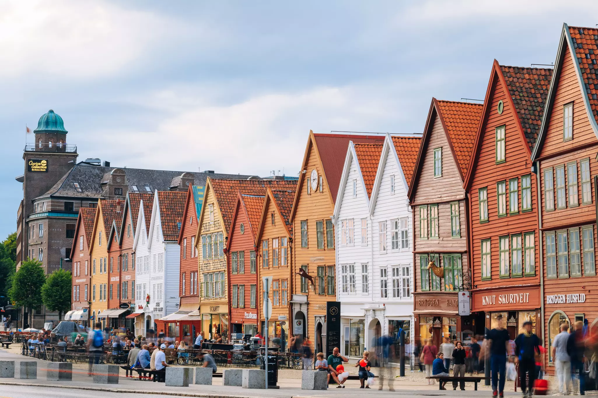 View of historical buildings in Bryggen- Hanseatic wharf in Bergen