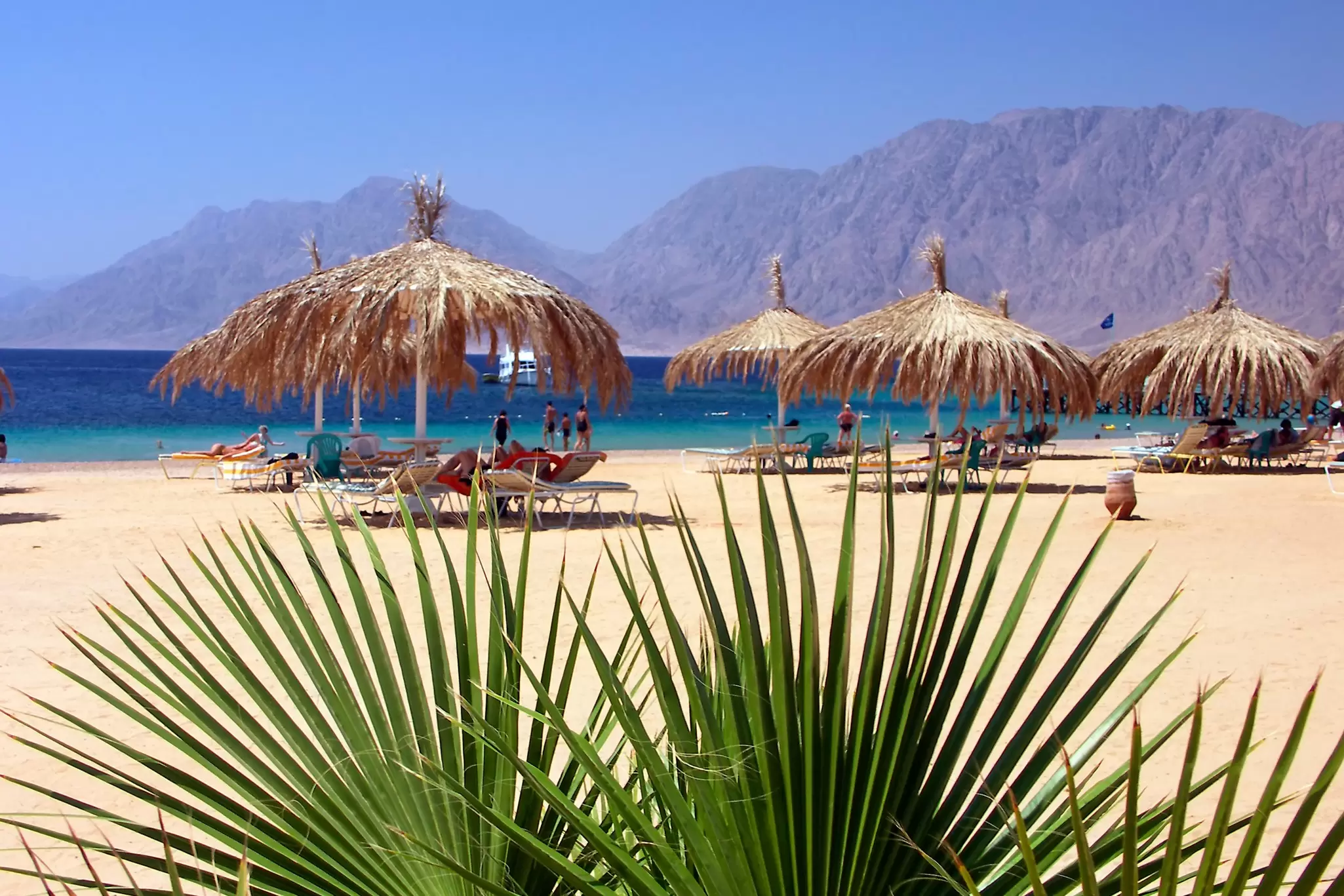 People bask on a sandy beach on the Red Sea Coast of Egypt. Beneda Miroslav/Shutterstock