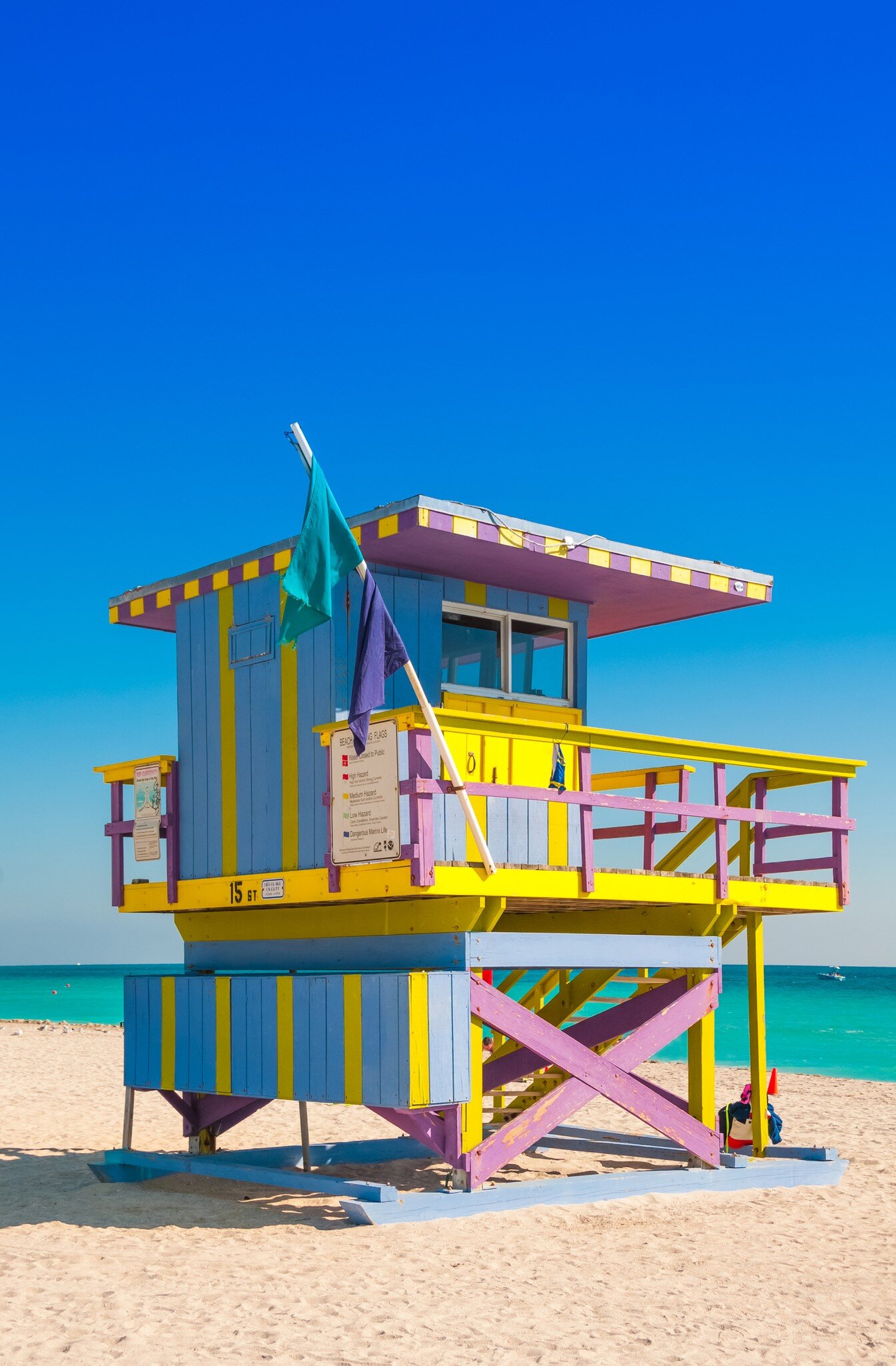 A lifeguard tower on South Beach in Miami, Florida.