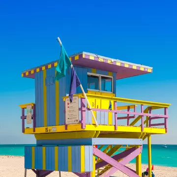 A lifeguard tower on South Beach in Miami, Florida.