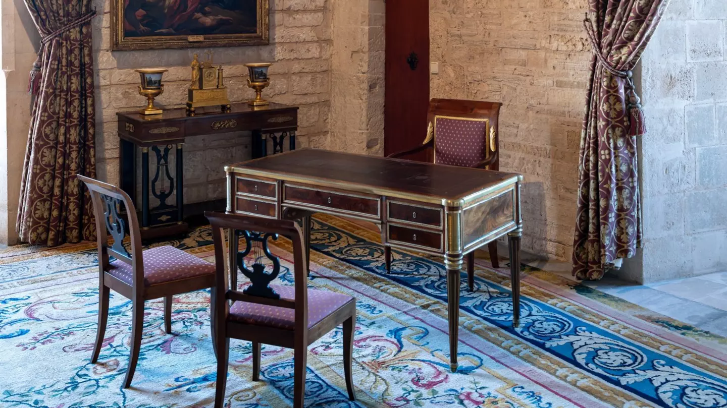 View of the royal apartments at the Palau de l’Almudaina in Palma on the island of Mallorca in Spain.