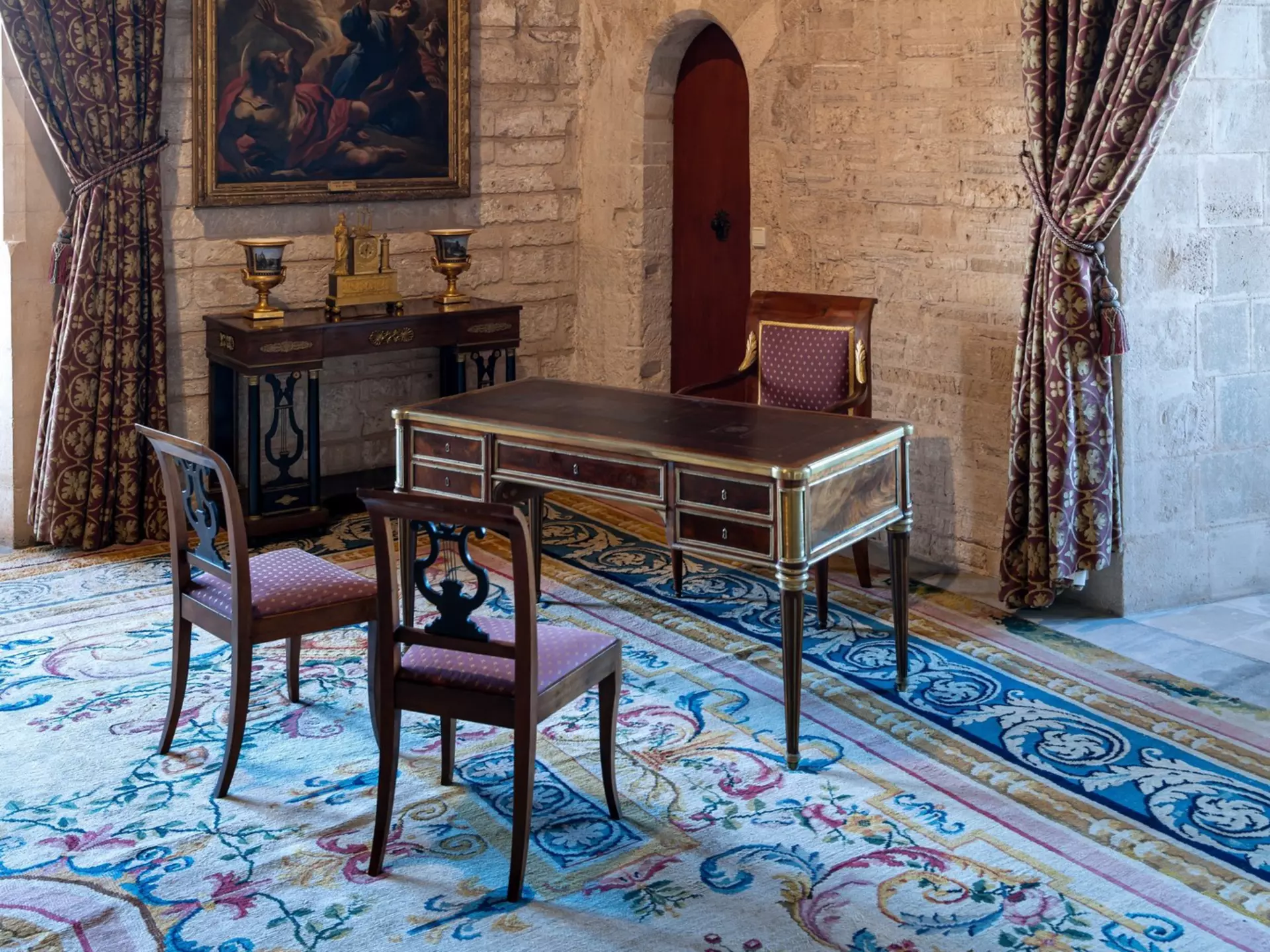 View of the royal apartments at the Palau de l’Almudaina in Palma on the island of Mallorca in Spain.