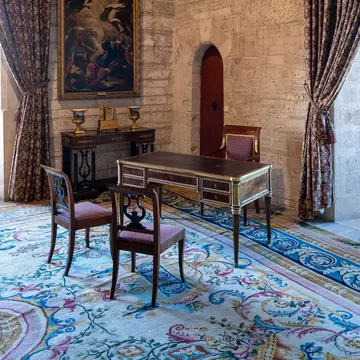 View of the royal apartments at the Palau de l’Almudaina in Palma on the island of Mallorca in Spain.