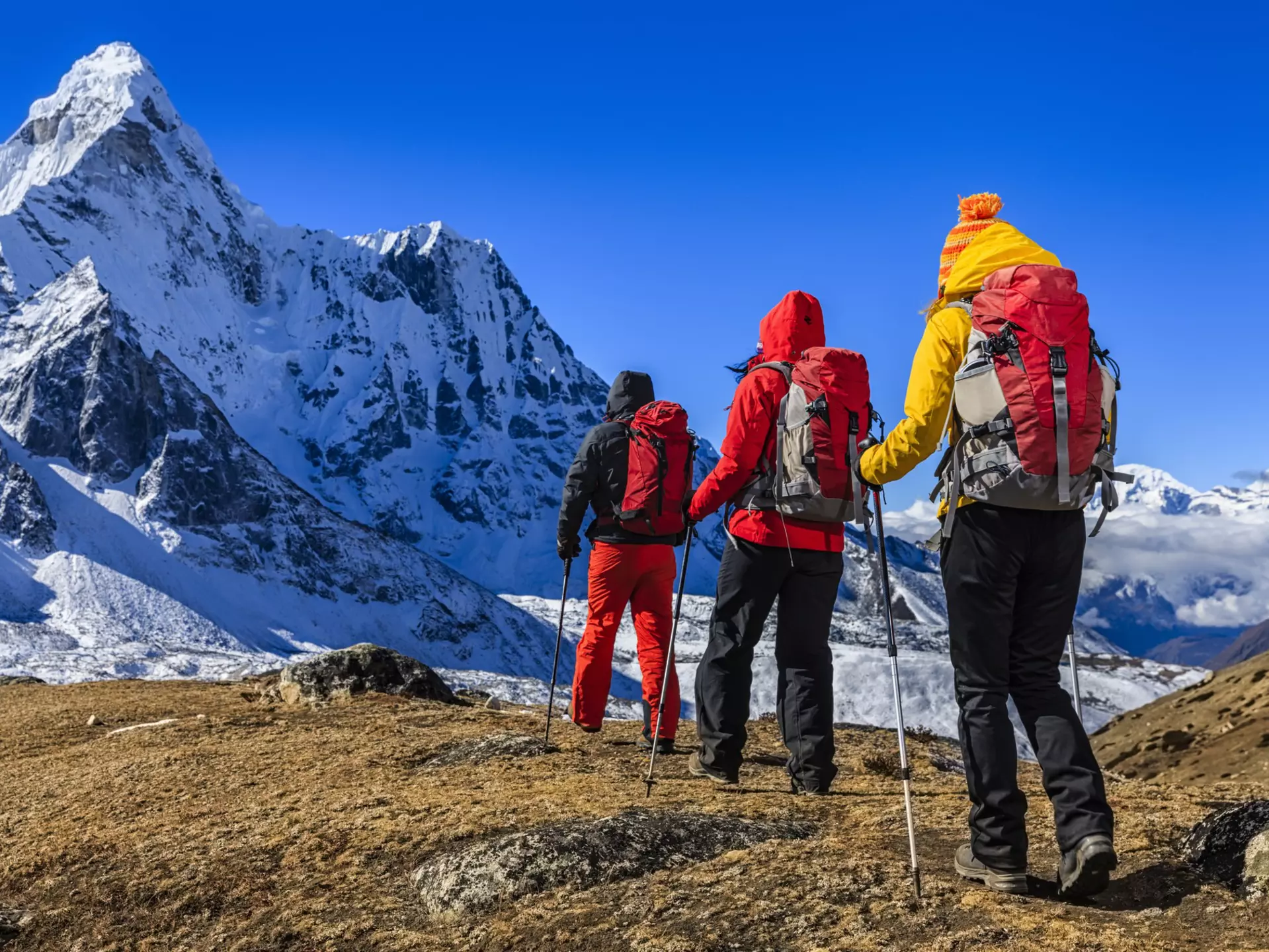 Group of 3 trekkers in Mount Everest National Park, Nepal
People Journey Horizontal Outdoors Asia Rear View Nepal Hiking Caucasian Ethnicity Tourist Walking Moving Up Clambering Sky Landscape Mountain Mountain Range Himalayas National Park Sagarmāthā National Park Solu Khumbu Khumbu Ama Dablam Backpack Adult Small Group Of People Three People Men Women Photography People In A Row Travel Backpacker Adults Only Mountain View - Arkansas 2015 103626