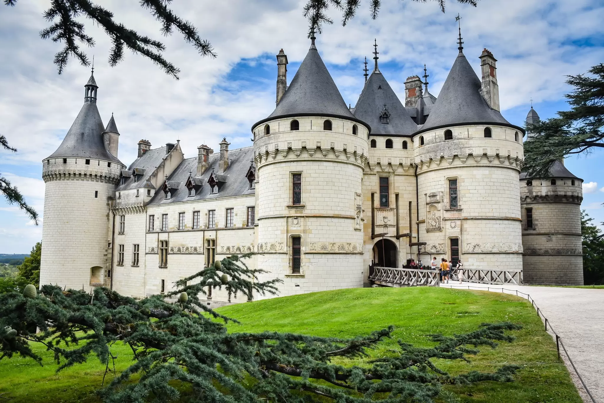 Exterior view of the Château de Chaumont-sur-Loire on a clear day in the Loire Valley, France.