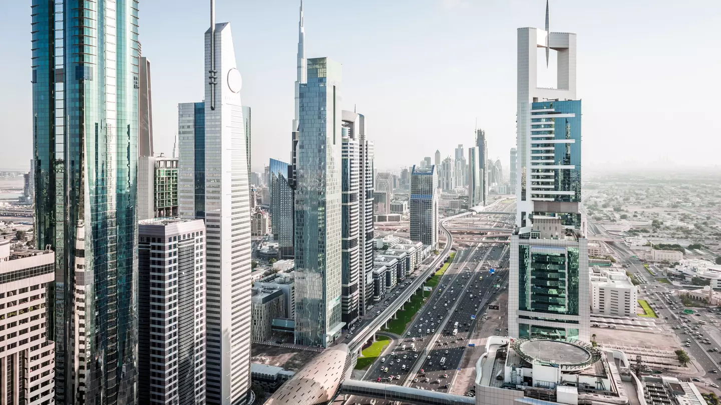 Aerial view of Dubai cityscape, United Arab Emirates