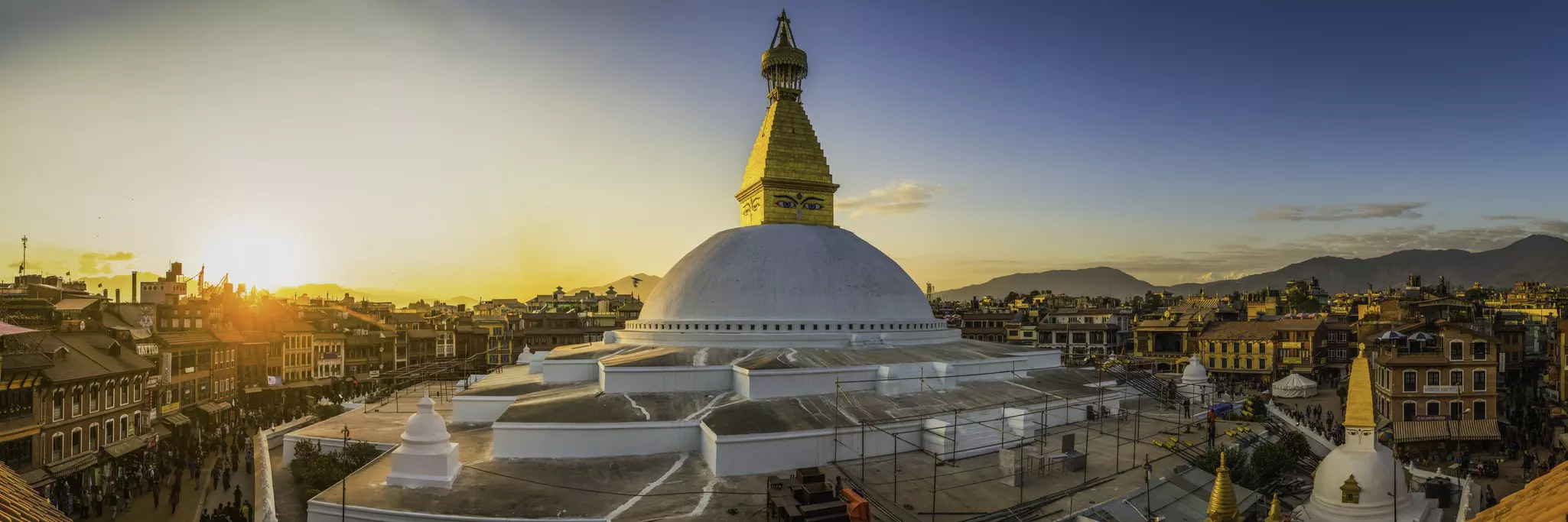 Boudhanath Stupa. Night photo. Nepal. Kathmandu. The festival of fire. Night shot from the air ©