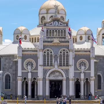 View of the main facade of the Basilica of Our Lady of the Angels, in the urban center of the city.