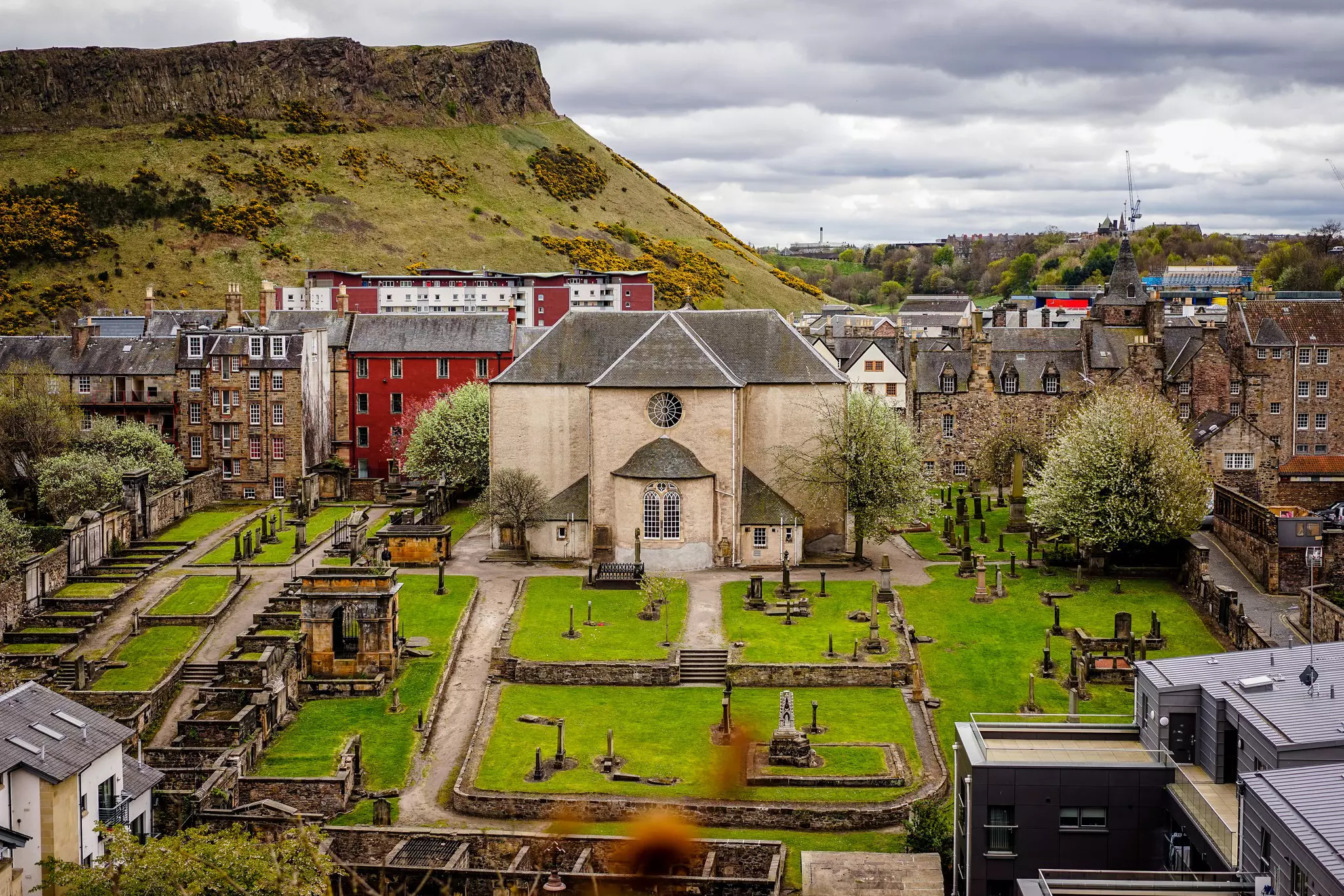 The Canongate Kirkyard on the Royal Mile on an overcast day
