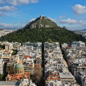 View of Lykavittos Hill in Athens, Greece.