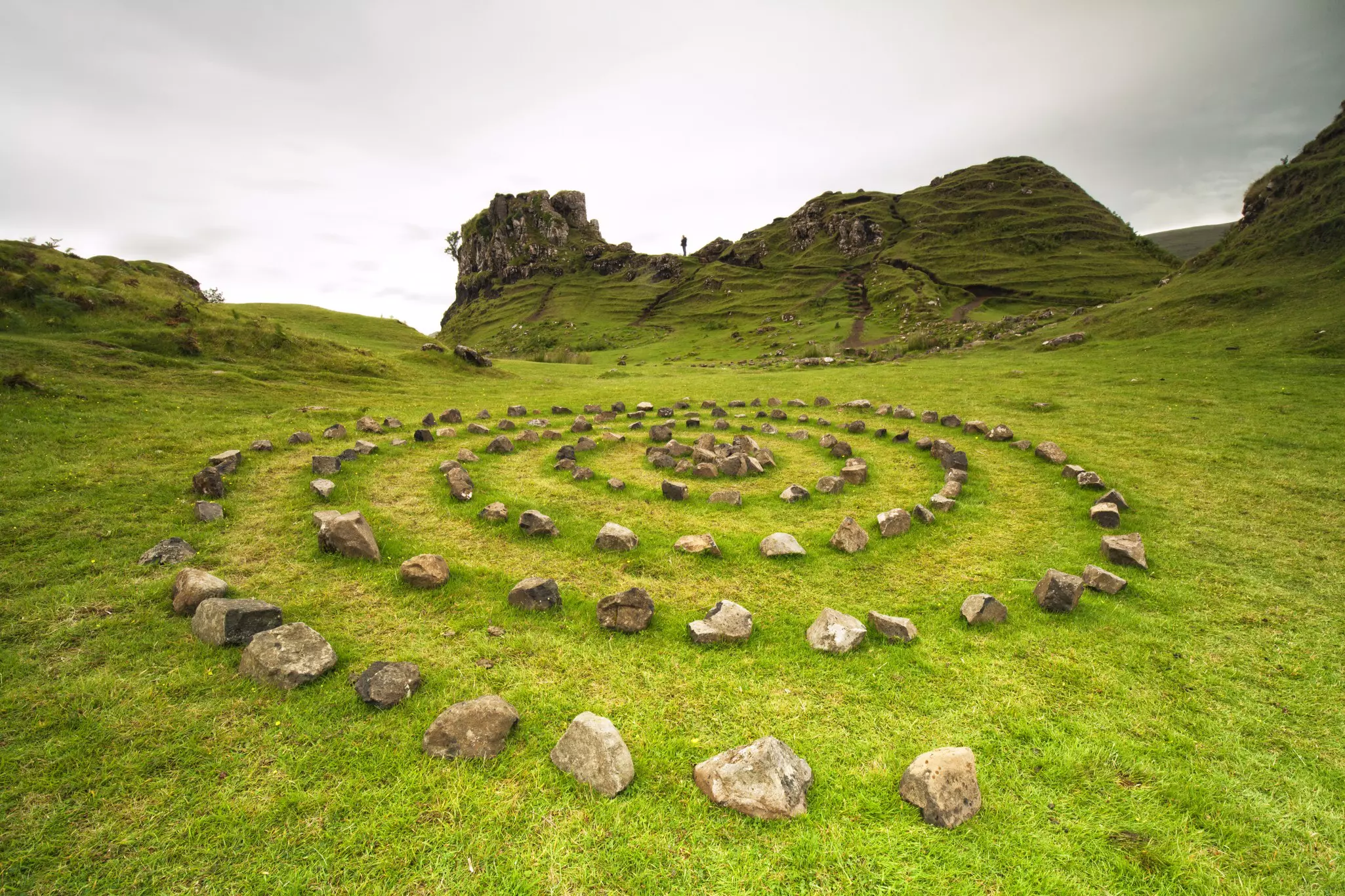 A mystical-looking stone circle in lush green grass