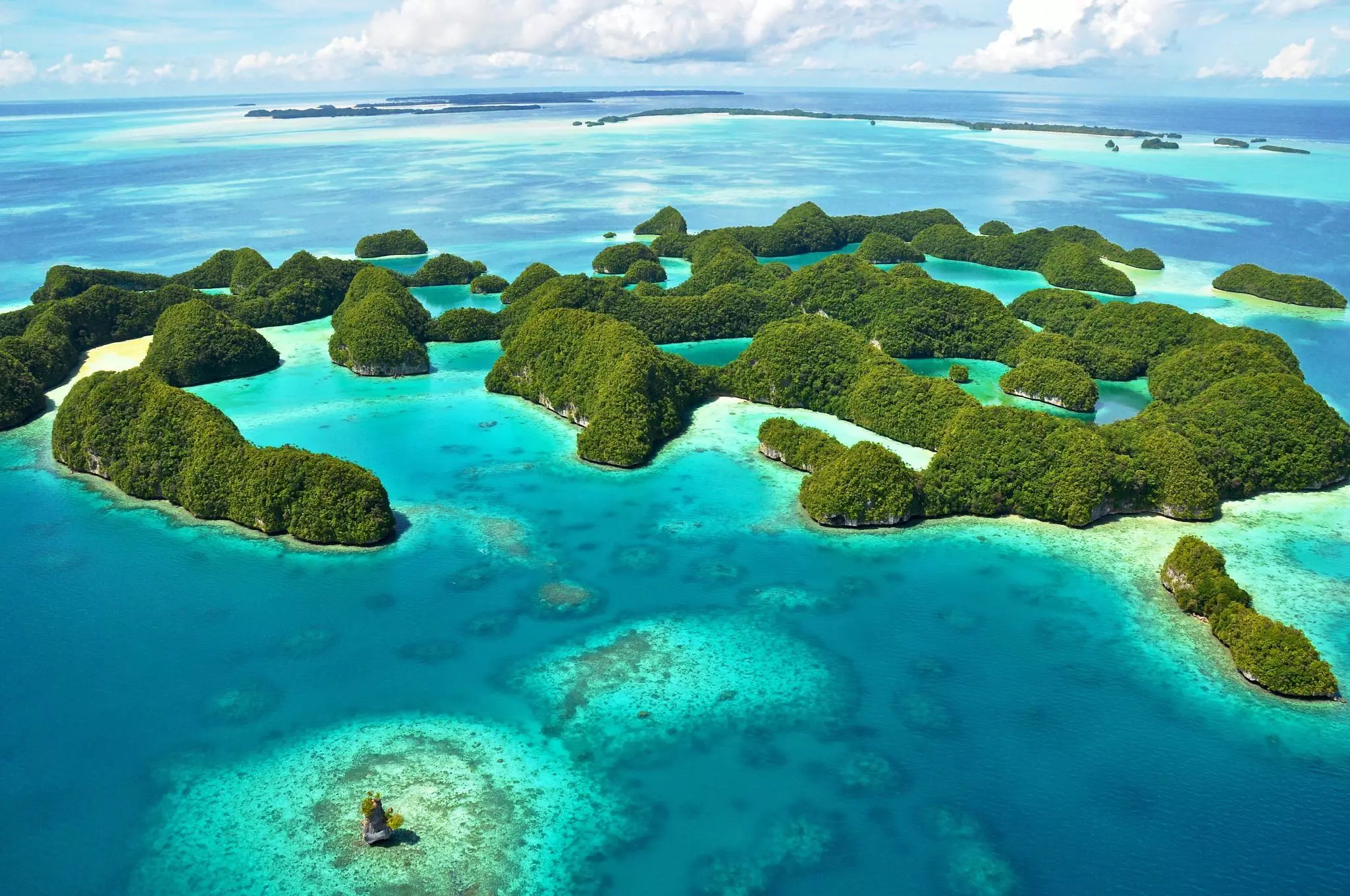 Aerial of islands in Palau.