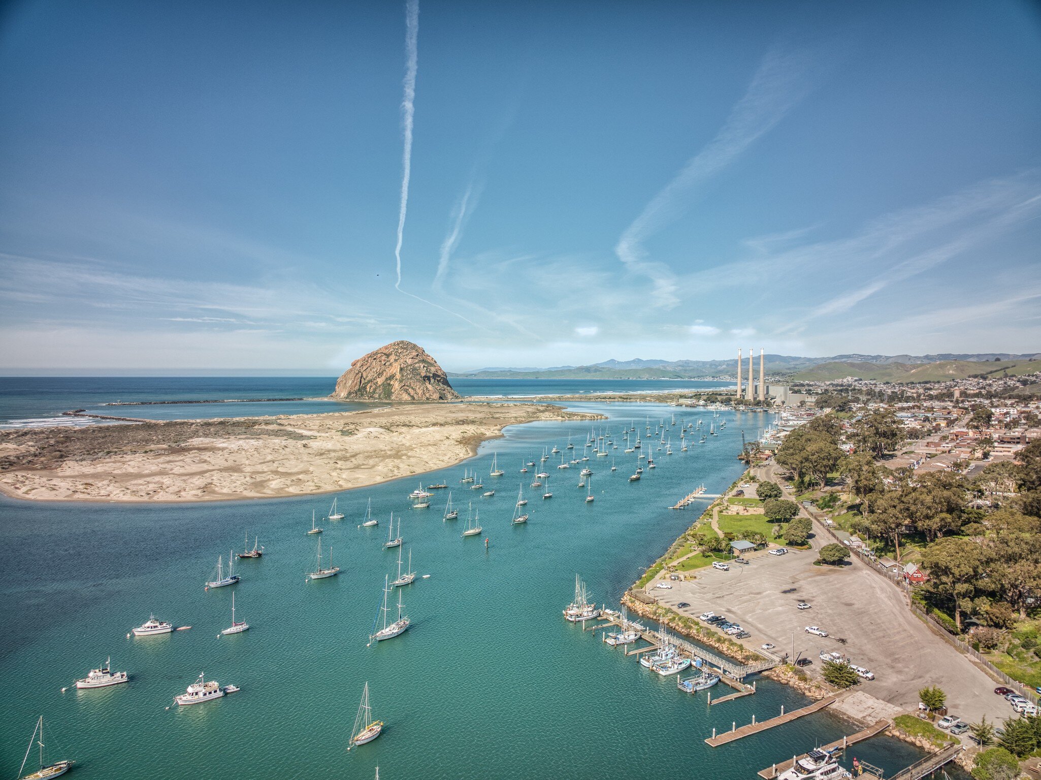 Aerial view over Morro Bay in California.