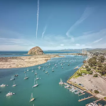 Aerial view over Morro Bay in California.