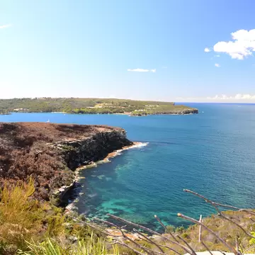 Crater Cove lookout, Sydney, Australia. Blue sky and ocean.
