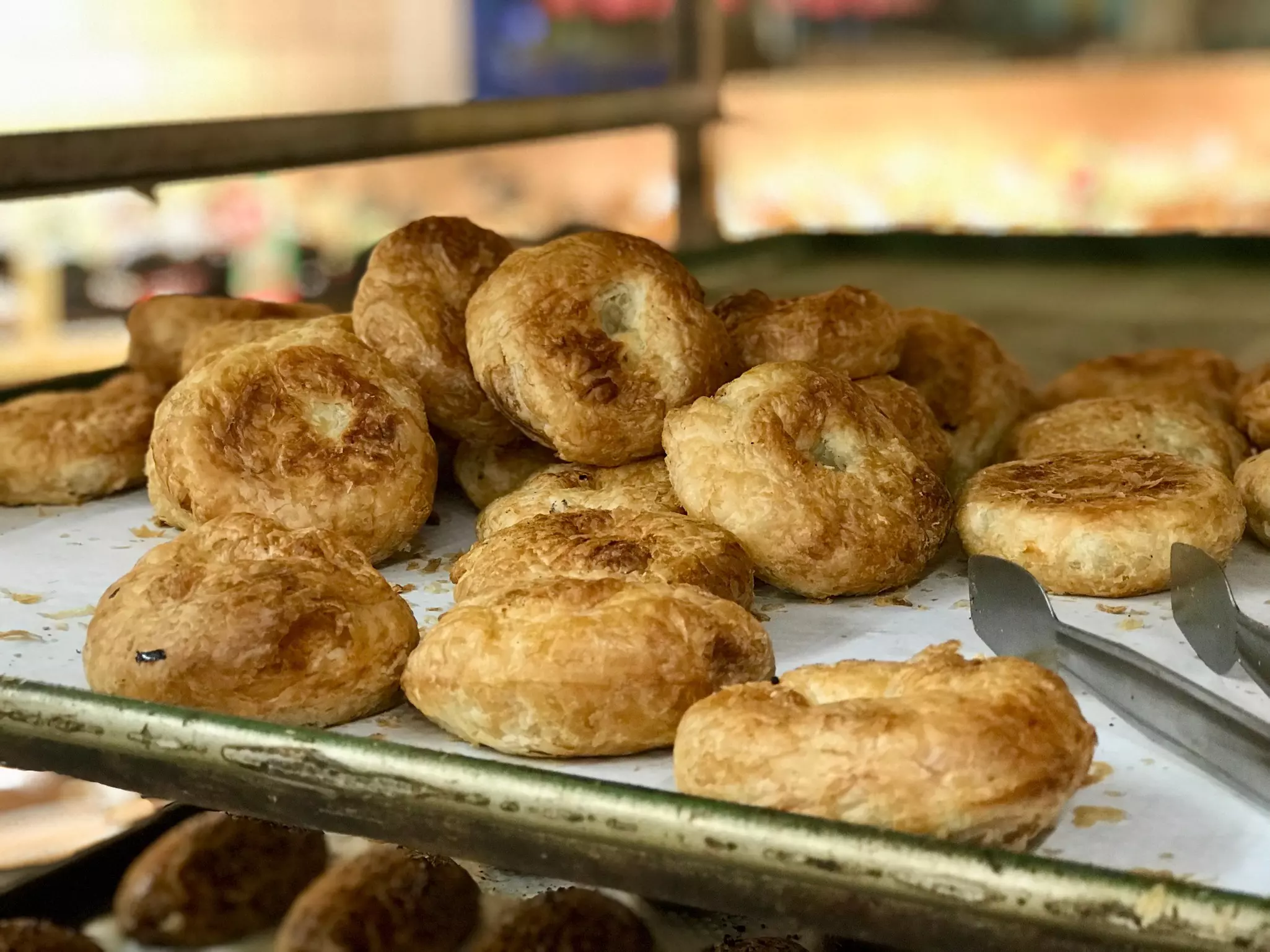Boyoz pastries on sale in a bakery in Turkey.