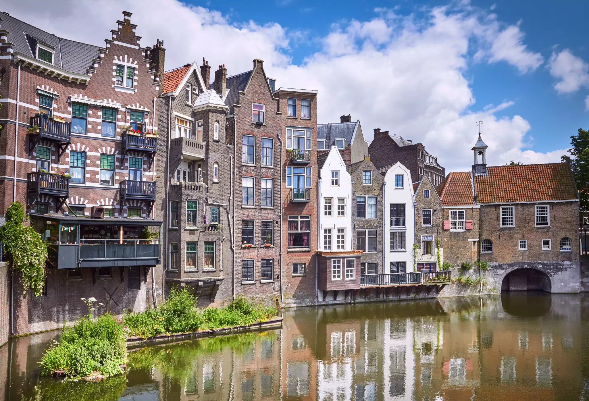 Riverside narrow Dutch-style townhouses