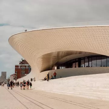 View of the Museum of Art, Architecture and Technology (MAAT) in Lisbon, Portugal.