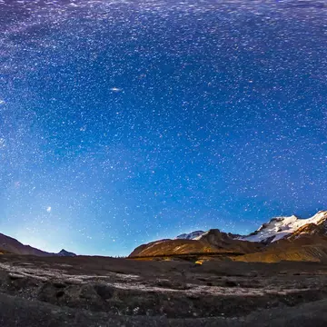 A 360 degree panorama of the Columbia Icefields and Athabasca Glacier in Jasper National Park, Alberta, Canada, just before the