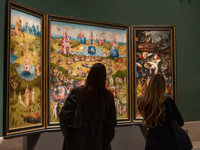 Hieronymus Bosch's "The Garden of Earthly Delights" is a captivating and enduring masterpiece, located at El Prado.