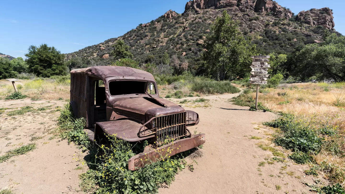 A rusted truck once featured on the TV series “M*A*S*H” photographed in Malibu Creek State Park