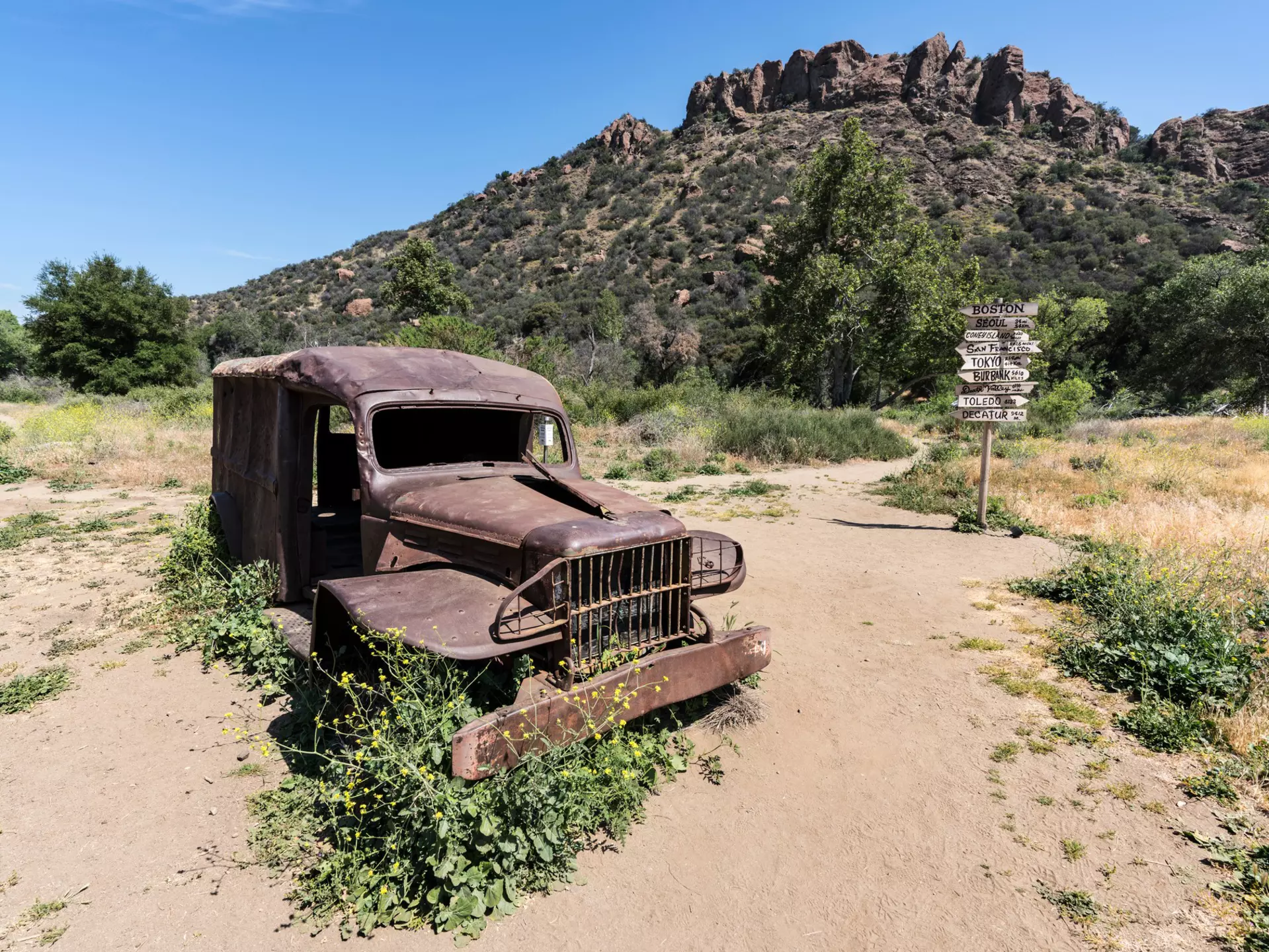 A rusted truck once featured on the TV series “M*A*S*H” photographed in Malibu Creek State Park